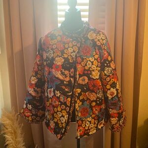 Women’s size medium vibrant multicolored floral quilt jacket